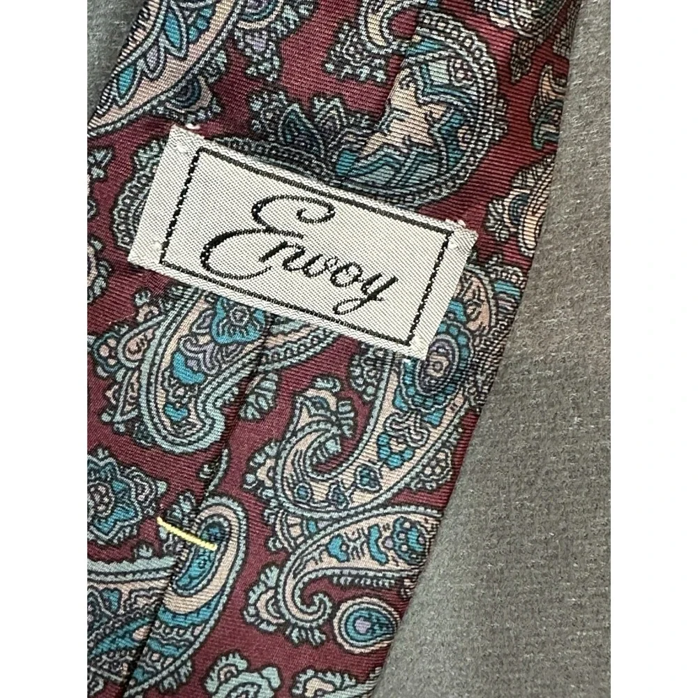 Envoy Tie Burgundy Teal 100% Silk Necktie 56